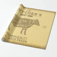 Distressed Butcher Cuts of Beef Cow Diagram Chef Wrapping Paper