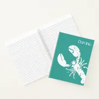 Teal Blue and White Lobster Print Notebook