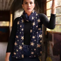 Gold Stars Navy Sky Starry Pattern Scarf