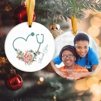 Floral Stethoscope Heart Caregiver Thank You Photo Ceramic Ornament