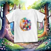 Pretty Watercolor Anime Girl and Fox Baby T-Shirt