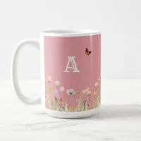 Pretty Colors Watercolor Wildflowers and Monogram Coffee Mug