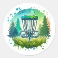 Disc Golf Basket  Classic Round Sticker