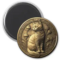 Gold Sitting Cat Medallion Magnet
