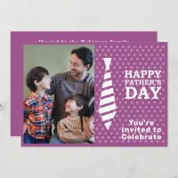 Fathers Day White Tie Purple Dots Add Photo Party Invitation