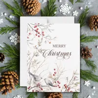 Modern Winter Berries Birds Christmas Note Card