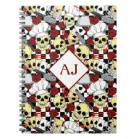 Skulls Wearing Chef Hats Red Roses Pattern Chef Notebook