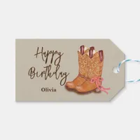 Western Cowgirl Boho Flowers Boots Birthday Party Gift Tags