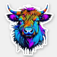 Cyberpunk Colorful Ai Highland Cow Sticker