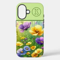 Yellow, Purple, and Red Wildflowers Monogrammed iPhone 16 Case