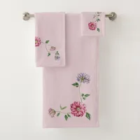 Pink & Purple Floral Vine Bath Towel Set