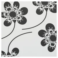 Simple Minimalist Black and White Floral Pattern Fabric