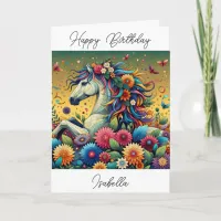 Horse and Flowers Whimsical Personalized Birthday Card