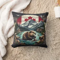 Beaver Building Lodge Near Canadian Wilderness Throw Pillow