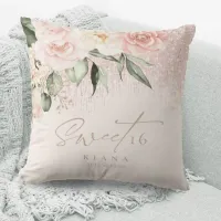 Floral Sparkles Sweet Sixteen Rose Gold ID912 Throw Pillow