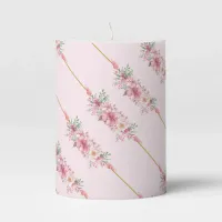 Romantic Pink Floral Pillar Candle