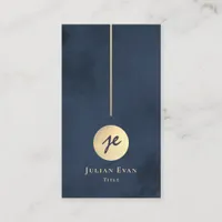 Elegant Navy Blue & Gold Monogram Social Media Business Card