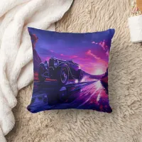 Hot rod cruising at sunset throw pillow