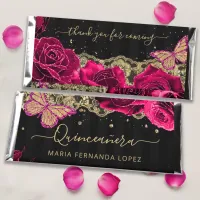 Pink Roses Gold Floral Quinceañera Personalized   Hershey Bar Favors