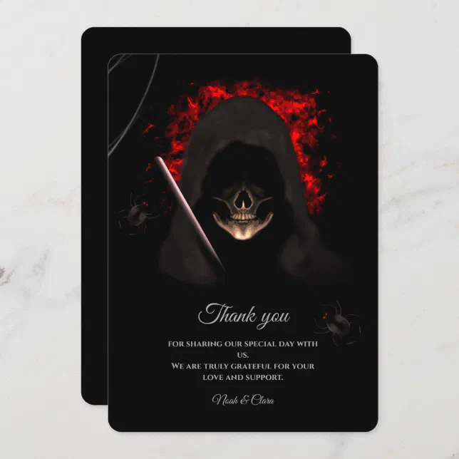 Red Black dark moody gothic skull Halloween Thank You Card
