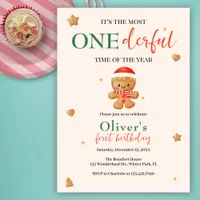 Cute Gingerbread Onederful Christmas 1st Birthday Invitation