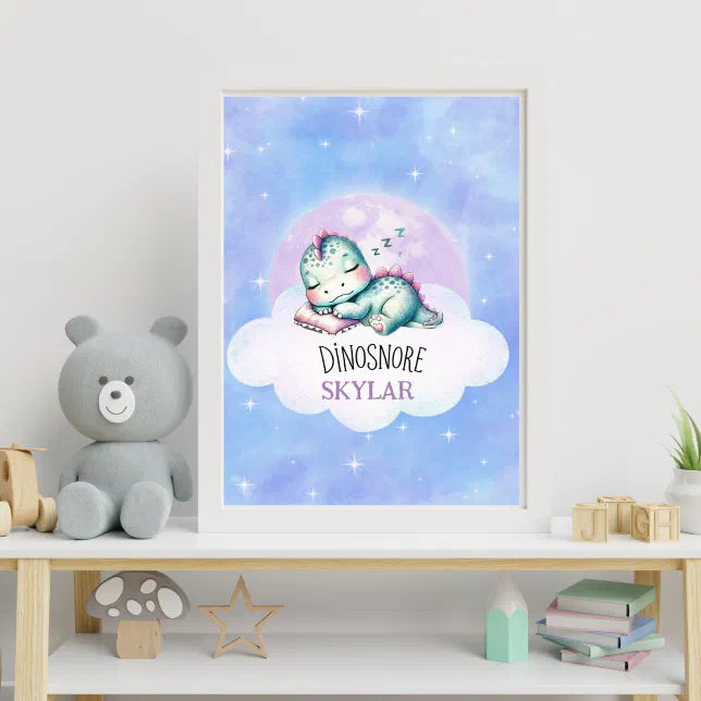 Cute Funny 'Dinosnore' & Stars Personalized Name Photo Print