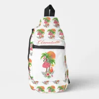 Pink Flamingo Tropical Vacation Print Sling Bag