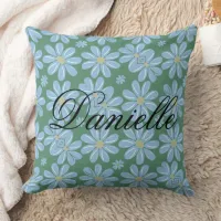 Blue Floral Pattern - Personalized Throw Pillow
