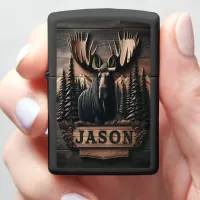 Moose Carving With Personalized Name Zippo Lighter