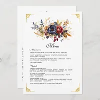 Gold, Navy Blue, and Burgundy Floral Wedding Menu