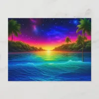 Colorful Tropical Ocean Sunset with Palm Trees Postcard