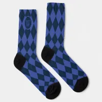 Golfing Argyle Pattern Blue Monogram Socks