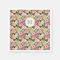 Pretty Monogrammed Floral Garden Roses Elegant Napkins