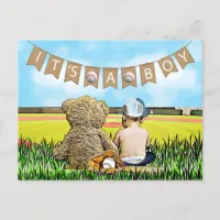 Teddy Bear and Baby Baseball Boy's Baby Shower Postcard