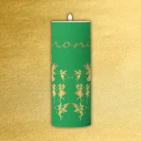 Gold Fairies with Pixie Dust on Green Monogram | Pillar Candle