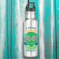 I Need Space | Funny Vintage Alien Pun Stainless Steel Water Bottle