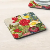 Vintage Flower Bouquet with Butterflies Beverage Coaster