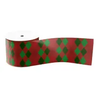 Christmas Red & Green Argyle Pattern Grosgrain Ribbon