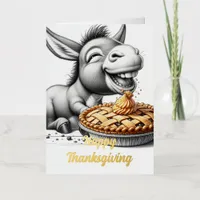 Cute Thanksgiving Donkey with Pie Foil Greeting Card