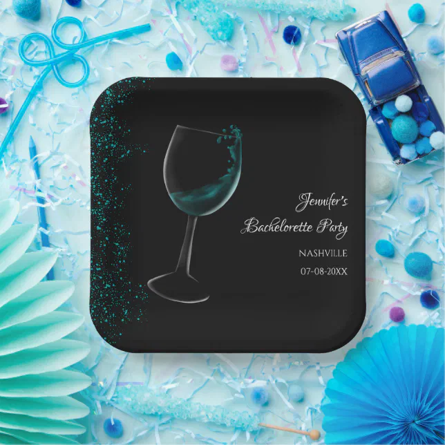 Girls weekend mocktail bachelorette party blue paper plates