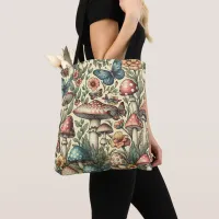 Vintage Mushrooms, Flowers, Butterflies Whimsical Tote Bag