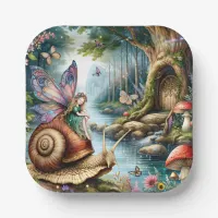 Pretty Fairy Land with cute Snail and Butterflies Paper Plates