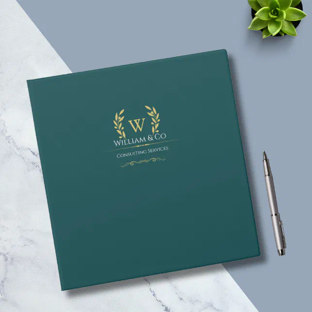 Classic Laurel Wreath Teal Gold Monogram 3 Ring Binder