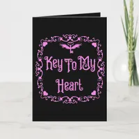 Goth Valentine Key To My Heart Pink Card