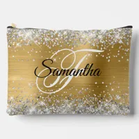 Silver Glitter Gold Foil Fancy Monogram Accessory Pouch