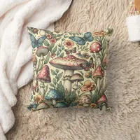 Vintage Mushrooms, Flowers, Butterflies Scrapbook Throw Pillow