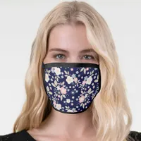 Feminine Pink Blue Botanical Floral Pattern Face Mask