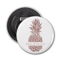 Girly Rose Gold Pink Glitter Pineapple Custom Name Bottle Opener