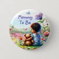 Baby Girl with Teddy Bear Baby Shower Mom To Be Button