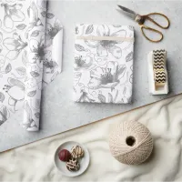 Sketched Floral Outline Pattern Gray/Wht ID939 Wrapping Paper